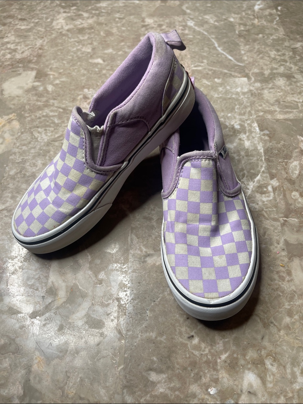 Vans Kids Slip-On Checkerboard Sneakers - Lavender and Cream